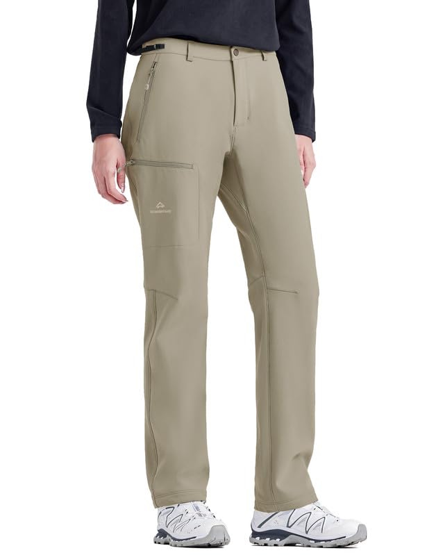 Pioneer Camp Thermo Wanderhose Damen wasserdicht Softshellhose Thermohose Outdoor Fleece Hosen verschleißfest Winddicht Skihose mit 3 Reißverschlusstaschen für alle Outdoor-AktivitätenKhaki;L