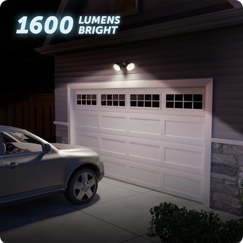 Image of Globe Electric 17000186 20W Twin Head Black 1600 Lumens Wall Switch Activated Hardwired Outdoor Integrated LED Flood Light Security Light, Outside House Lights