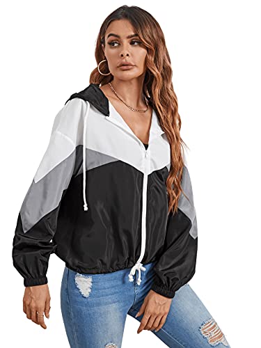Floerns Women's Color Block Hooded Casual Thin Windbreaker Jacket4