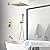 JingGang Brushed Gold Rain Shower System Tub Shower Faucet Set 12 Inch Square Rainfall Shower Head with Handheld Sprayer and Tub Spout Rough-in Valve Shower Mixer Combo