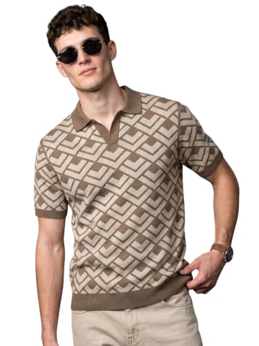 Image of Veirdo Men's Flatknit Printed Half Sleeve Polo T-Shirt with Collared Neck, Loose Comfortable Fit, Casual Style for Office, Travel, (Sizes S to 2XL)
