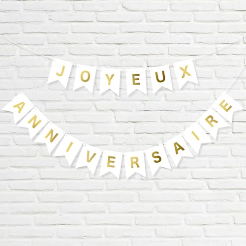 BOOMTOP Bannière Anniversaire Blanc Lettre Or Personnalisée Drapeau Happy Birthday 5m Cordon Décoration Intérieur Extérieur