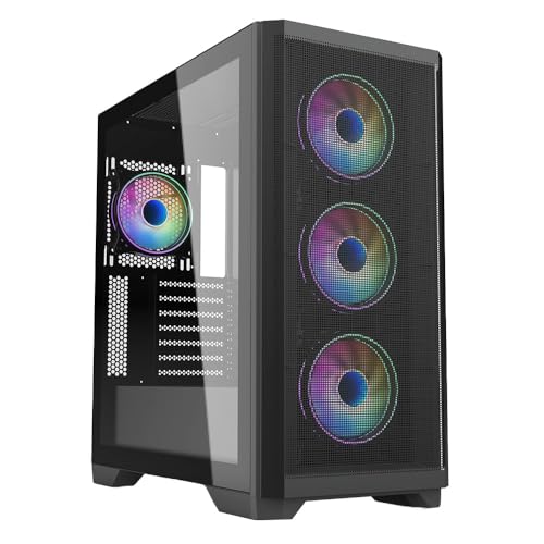 Combrite ATX Gaming PC Case, E-ATX Full Tower Case With 4 x 120mm ARGB Fans, Mesh Front, Tempered Glass Side Panel (Black)