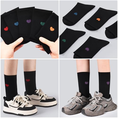 Image of Corlap Women's Cotton Crew Calf Socks - 5 Pairs Ankle High Dress Casual Socks, Fun Cute Heart Gifts for Mom Mother