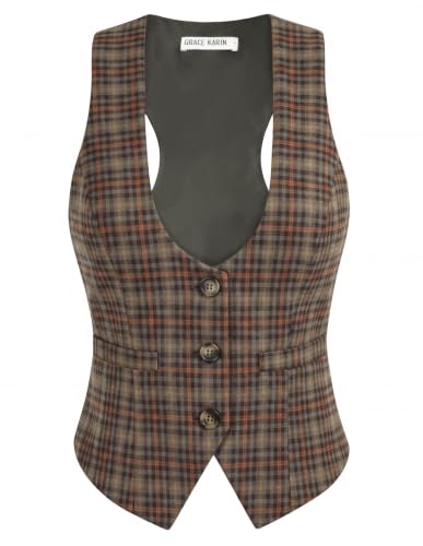 Image of GRACE KARIN Women's Suit Vest Top, Dressy Casual Sleeveless Button Waistcoat, Fromal Steampunk Blazer for Work Office
