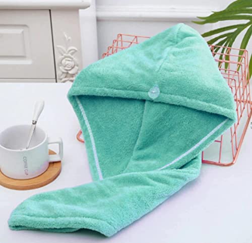 Image of Microfiber Women's Plain Pattern Hair Towel Wrap 400 GSM, Absorbent Towel Hair-Drying Bathrobe Magic Hair Warp Towel Super Quick Hair Drying Cap Towel -Pack of 1 (Light Green)