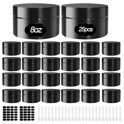 25 Pcs Plastic Jars with Lid 8 oz Plastic Cosmetic Containers Round Lotion Sample Containers Refillable Travel Jars Leak Proof Empty Cosmetic Jars for Storage Cream Powder Ointment Supplies(Black)