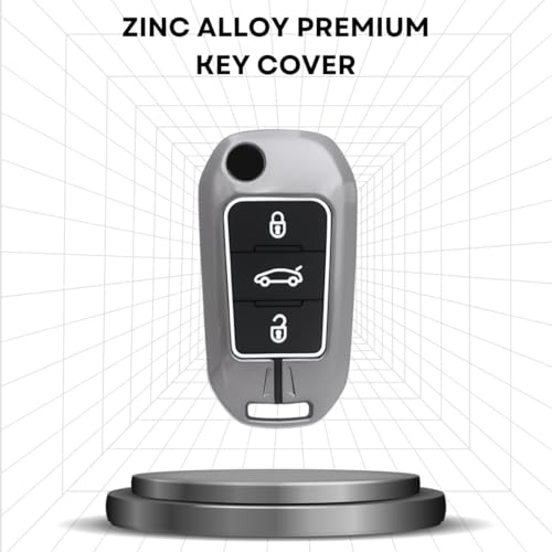 Image of Keycept Metal Key Cover Compatible for Citroen C3, Basalt, Aircross 3 Button flip Key (Long Keychain)