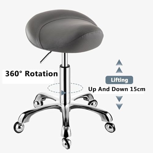 Ergonomic Saddle Stool, 360° Rotating Rolling Chair, Adjustable Height 44-58cm, Ideal for Home Office & Beauty Salon - Comfortable White Design