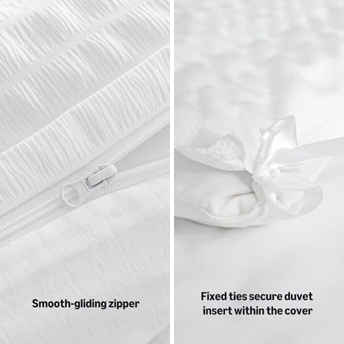 Image of Amazon Basics Duvet Cover Set with Jacquard Geometric Pattern, 3-Piece with 1 Duvet Cover and 2 Pillow Shams, Comforter Not Included, California King, White