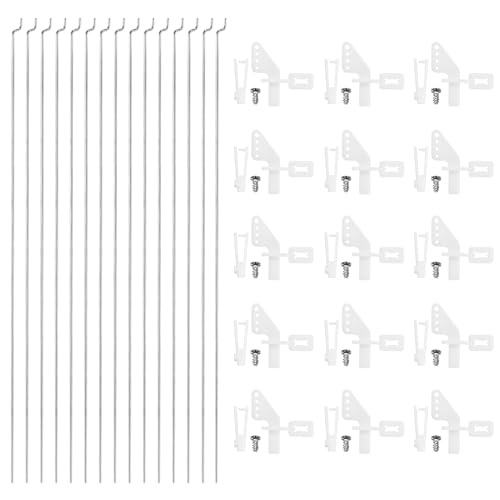 MECCANIXITY 15pcs 304 Stainless Steel 1.2x260mm Z Push Rods Parts, 15pcs Nylon Control Horns for DIY RC Car Boat Airplane Helicopter Model Replacement, Silver