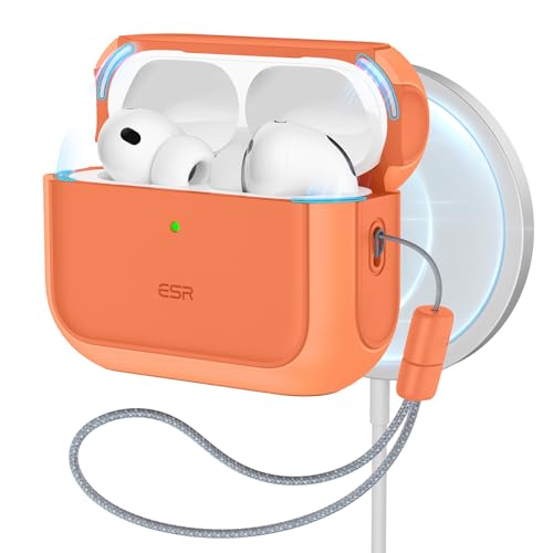 ESR Capa para AirPods Pro 3, compatível com AirPods Pro 3ª geração (2025), compatível com MagSafe, capa de proteção total contra quedas com cordão, laranja