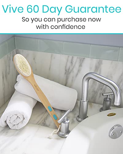 Vive Back Scrubber Brush For Shower - For Dry Or Wet Body Brushing - Long Handle - Cleaning Lymphatic Drainage Handled Washer For Men, Women - Showering Bathing Exfoliator With Soft & Stiff Bristles #TOP5