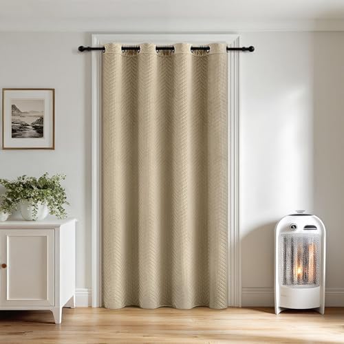 MIULEE Thermovorhang Türvorhang Doppelter Samt Vorhänge Verdunkelnd Samt Gardinen Blickdicht - Wärmeschutz Verdunklungsvorhang mit Ösen für Wohnzimmer, H245 x B132 cm, Hellbeige, 1