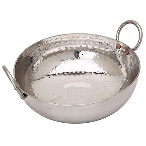 Image of MMI Moti Metal Industries Stainless Steel Kadhai, Deep Fry, Poori, Halwa Kadai, Egg Fry, Hammered Sandwich Bottom Heavy Gauge Kadhai, Best for Kitchen (XX Large 4500 ML)