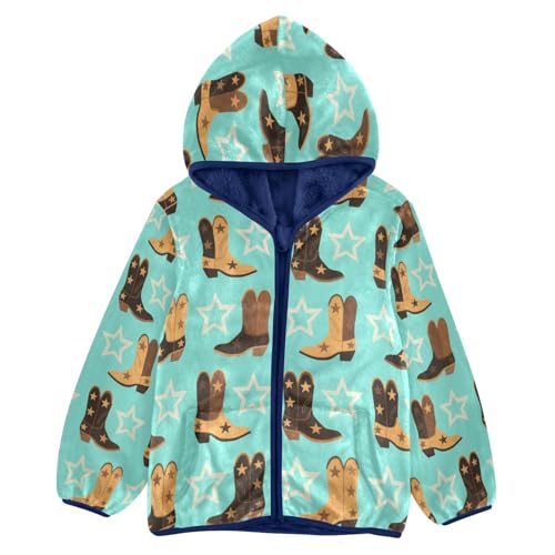 Cowboy Boots and Stars Pattern Toddler Fleece Jacket Girl Boys Hooded Fleece Jacket Coat Warm Outwear Zip-up 3-10T