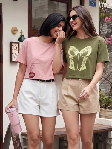 Image of Women Cotton Boxy Crop T-Shirt Combo Pack of 2 | Round Neck Half Sleeve Casual Summer Tops | Soft & Breathable Fabric | Stylish Printed Graphic Crop Tees | XS-XL