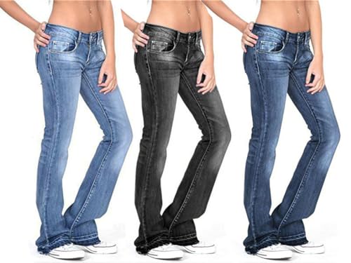 Andongnywell Women's Stretchy Skinny Bell Bottom Bootcut Denim Pant Ripped Flare Jeans Western Mid Rise Boot Cut Jean2