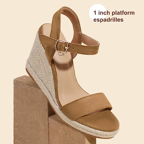 Image of IDIFU IN4 Espadrille Wedge Sandals for Women Open Toe Ankle Strap Platform Wedges Heels Causal Summer Wedge Shoes Comfortable Espadrilles Wedges