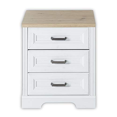 Stella Trading JASMIN Rollcontainer Schreibtisch in Pinie hell, Artisan Eiche Optik - Mobiler Büroschrank mit 3 Schubladen - Landhausstil Büromöbel Komplettset - 54 x 62 x 39 cm (B/H/T)