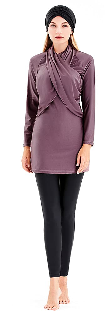 Costume da Bagno Musulmano a Copertura Totale Costume da Bagno Modesto per Le Donne Costume da Bagno Burkini a Maniche Lunghe Sportivo Islamico Hijab Beachwear