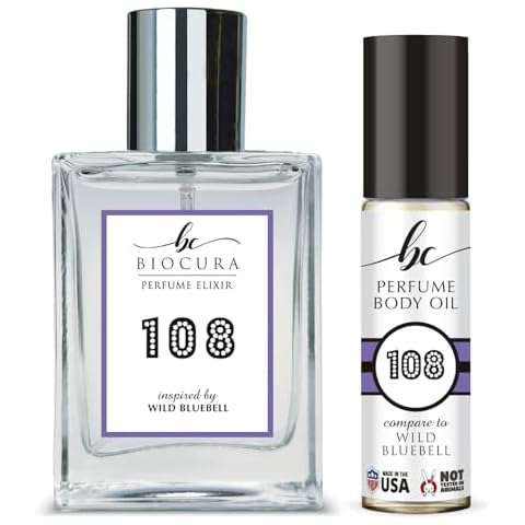 BIOCURA BC Perfume 108 Spray + Body Oil Set Impression of Wild Bluebell Travel Size Refillable Bottle Long Lasting Blend Sample For Women & Men / 10ml+50ml Cover
