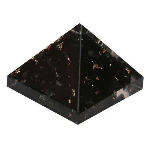 Spritual Elementz Reiki Charged Chakra Healing Black Orgone Pyramid (1'Inch) with Clear Crystal Gemstone Copper Metal (Stone for Protection from All Negative Energies)