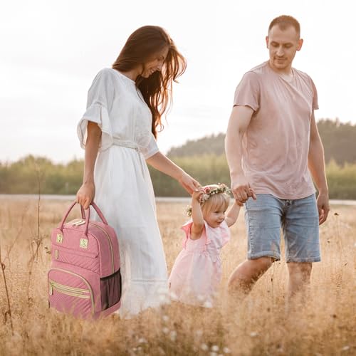 Image of Tenot Baby Diaper Bag Backpack Tote for Women Large Capacity with Insulated Pockets Multifunctional Waterproof Diaper Bags For Baby Girl Boy Mama Maternity Travel Bag Pink
