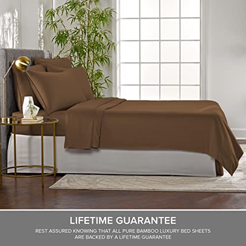 Image of Pure Bamboo Split King Sheets, Genuine 100% Organic Viscose Derived from Bamboo Bed Sheet Set, Soft & Cooling, Double Stitching, 2 Fitted Sheets (Split King, Coconut Husk)