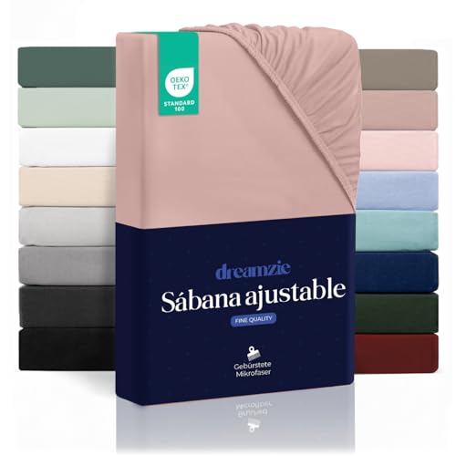 Dreamzie Sabanas Bajeras 120x200 cm - Bonete 35 cm - Microfibra Suave - para Colchones Gruesos - Certificado Oeko-Tex - Rosa Empolvado
