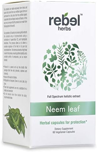 Rebel Herbs Neem Capsules Supports Skin & Immune Health, Detox, Healthy Inflammatory Response, Vegan, Gluten-Free, Certified Organic Neem Leaf, Supports Liver Health