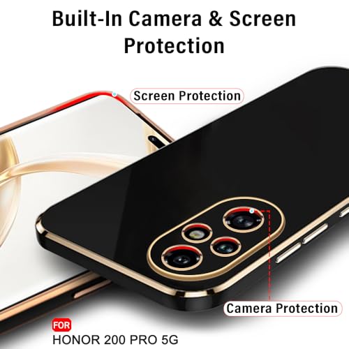 Image of TheGiftKart Luxurious Golden-Plated Back Cover Case for Honor 200 Pro 5G | Raised Lips for Camera & Screen Protection | Shockproof Design | Stylish Back Cover Case for Honor 200 Pro 5G (TPU, Black)