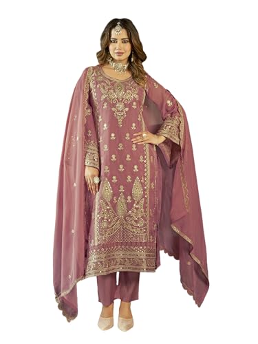 Image of INDO ERA Women's Organza Embroidered Sequinned Kurta & Pant with Dupatta Set | Women Kurta Sets With Dupatta Cotton