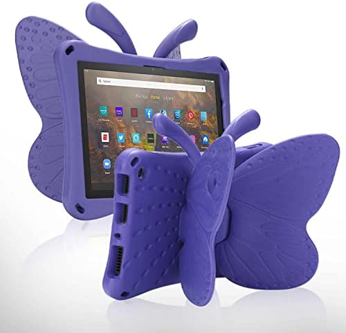 JGY Fire HD 8 Kids Tablet 10th Gen 2020 2022 Pretty Butterfly Case for Kids Girl EVA Foam Full Cover Fire HD 8 Plus Tablet Kids case with Stand Pencil Holder Rugged Case for Fire HD 8 Kids (Purple)
