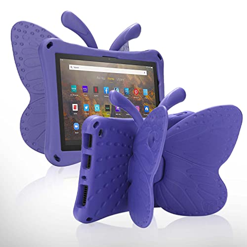 Jgy Fire Hd 8 Kids Tablet 10Th Gen 2020 2022 Pretty Butterfly Case For Kids Girl Eva Foam Full Cover Fire Hd 8 Plus Tablet Kids Case With Stand Pencil Holder Rugged Case For Fire Hd 8 Kids (Purple) #TOP23