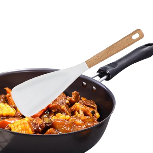 Spachtelöffel, Silikon Kochlöffel, Silikonmischlöffel, Hitzebeständiger Antihaft-Spatel mit Holzgriff zum Kochen, Backen und Servieren