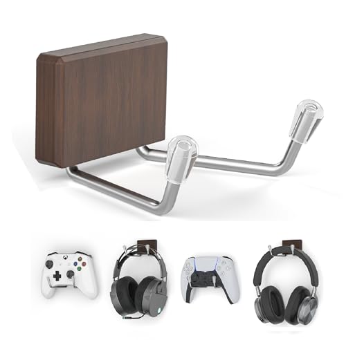 Image of Magnetic Game Controller Holder: Walnut Wood Headphone Holder for Gamers - Headset Hanger Adhesive-Free 10lbs Strong Wall Mount for Xbox /PS5 /Switch Controllers /PC Desk