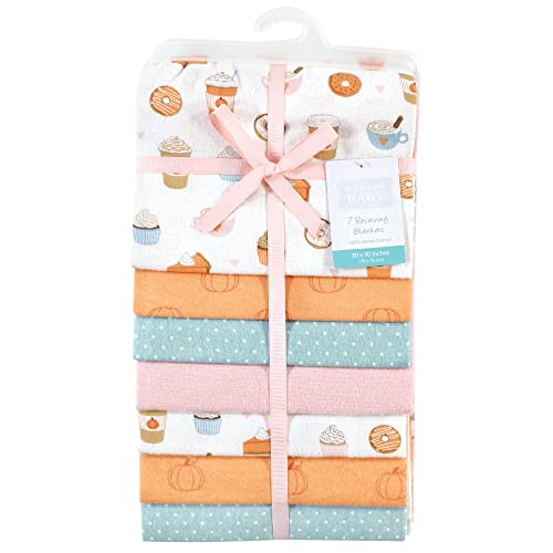 Image of Little Treasure Hudson Baby Cotton Poly Flannel Receiving Blankets Multipack, Orange Pumpkin Spice, 30x30 inches