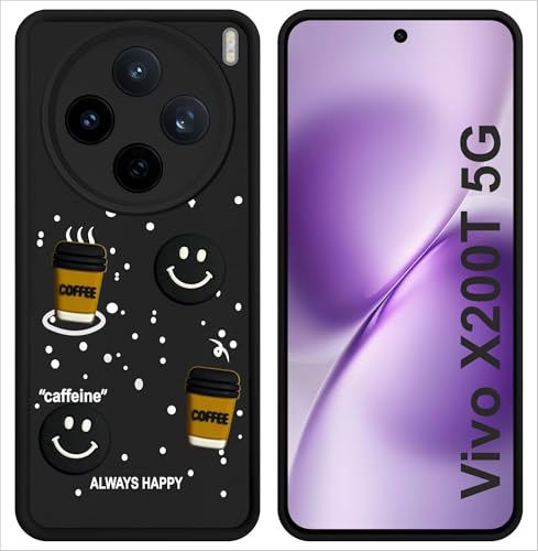 Image of SBMS Silicone Back Cover Case for Vivo X200T 5G | Cute Fun 3D Cartoon, Coffee Design Silicone Case | Camera Protection Bump | Shockproof Back Cover Case for Vivo X200T 5G (Coffe Mug Black)