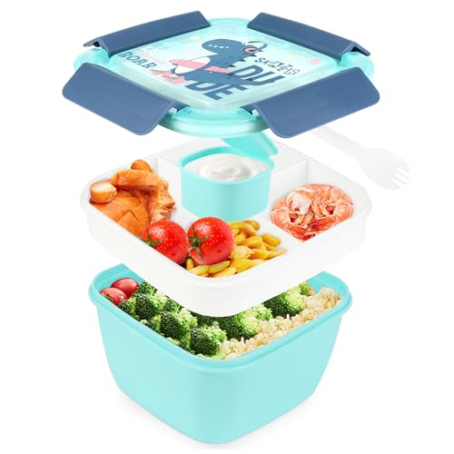 Farerkass Fiambrera Infantil,1100MI Lunch Box, Bento Box con 3 Compartimentos y Cubiertos, Lunchbox para Adultos Niños, Lonchera para Escuela, Picnic, Oficina (Azul)