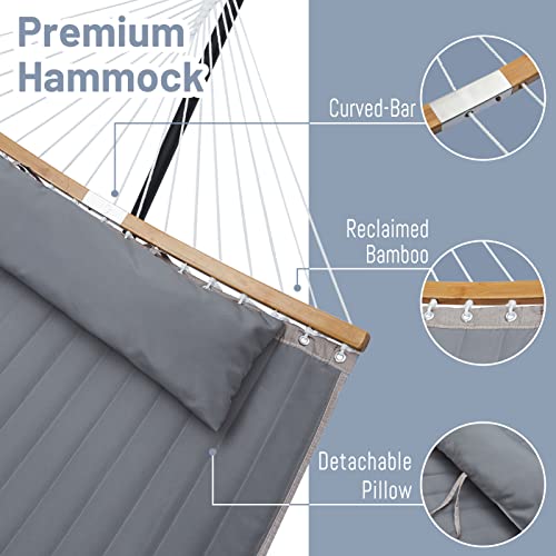 Superjare Hammock With Stand, 2 Person Heavy Duty Hammock Frame, Detachable Pillow & Strong Curved-Bar & Portable Carrying Bag, Perfect For Outdoor & Indoor - Gray #TOP3