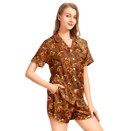Image of Womens Pajamas Sets Short Sleeve Short Sleeve Pjs Lounge Set Ladies Outfits | Comfy Soft Button Down Sleepwear with Pockets,Ladies Casual Printed Matching Sets Outfits for Daily Wear,Gifts,Mom,Friend