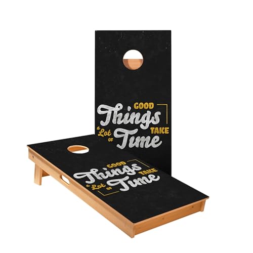 Skip's Garage Good Things Cornhole Boards - Includes (2) Boards (Resin Bags) + (1) Carry Case, (2) Hole Lights & (2) Edge Lights