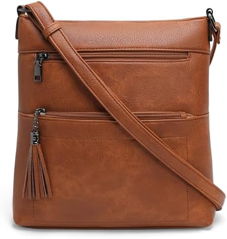Vegan Leather Crossbody Bags for Women, Crossbody Purse with Tassel and Adjustable Strap for Travel