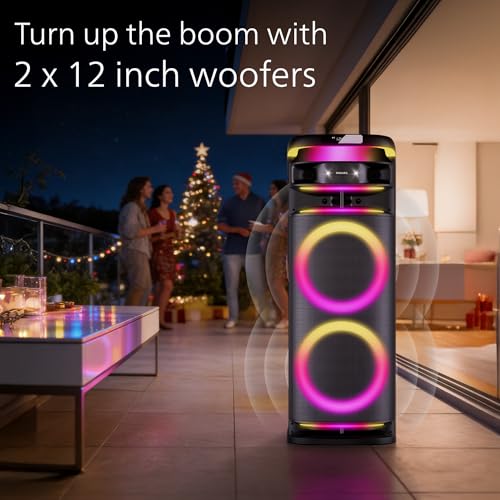 Image of Philips TAX5004 500W Bluetooth Party Speaker with 2 Free Wireless Mic, Powerful Sound, Deep Bass, RGB Lights, LED Display, Portable Loudspeaker with USB, AUX, DJ Party Effects for House Party