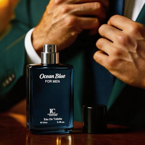 Image of AFLUXE Ocean Blue Eau de Parfum for Men, Fresh Aquatic Woody Cologne with Sea Water, Mint & Cedar Notes, Long Lasting Masculine Fragrance, 3.4 Fl Oz (100ml)