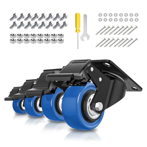 2 Inch Caster Wheels 600lbs Heavy Duty, Casters Set of 4 with Brake,Locking Industrial Swivel Top Plate Casters Wheels No Noise Wheels for Cart Furniture and Workbench Cart