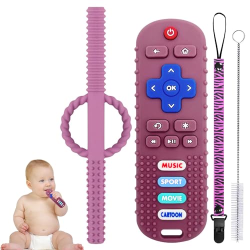 Image of Silicone Baby Remote Control Toys, Remote Control Shape Teething for Babies 3-6 6-12 Months, BPA Free Baby Chew Teethers Toys (Deep Purple)