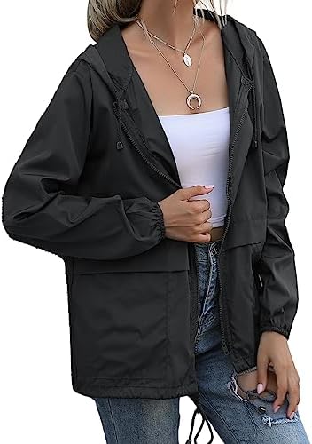 Eledobby Women Waterproof Raincoat Lightweight Breathable Rain Jacket Hooded Rain Coat Outdoor Active Windbreaker with Pocket