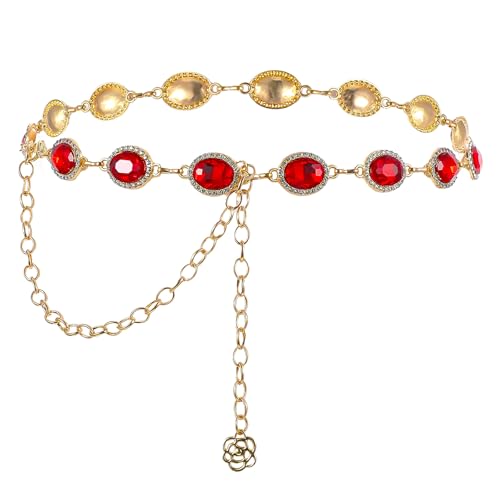 Red Chain Belt for Women Dress - Vintage Red Rhinestone Cowgirl Western Waist Chain Belt, Gift for Women Birthday, Graduation, Wedding